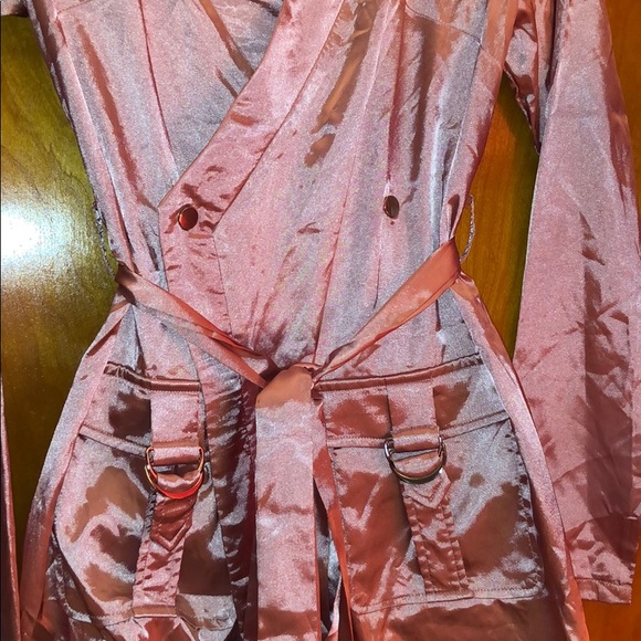 NWT PrettyLittleThing Rose Satin Utility LS Dress - Picture 2 of 7